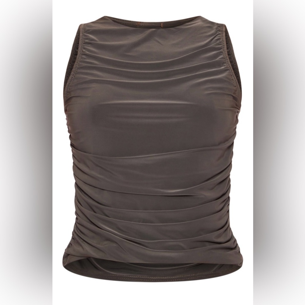 PrettyLittleThing Olive Green Fitted Ruched Sleeveless Tank Top